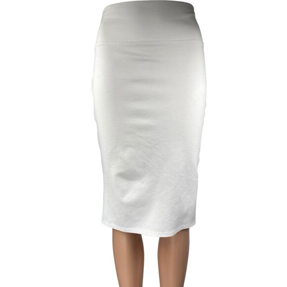 Hybrid White High Waist Slit Stretch Knee Length Straight Pencil Bodycon Skirt S - Picture 1 of 4